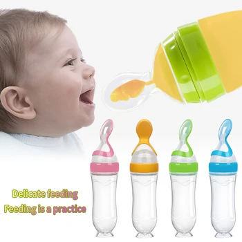 1 шт. Детская силиконовая бутылочка для кормления с выдавливанием, Тренировочная ложка для новорожденных, кормушка для каш, пищевая добавка, ложка для посуды Bbay