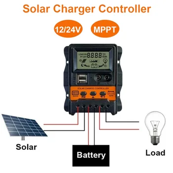 12V 24V PWM Солнечный контроллер заряда 10A 20A 30A Солнечный контроллер Регулятор батареи панели солнечных батарей Двойной ЖК-дисплей USB 5V