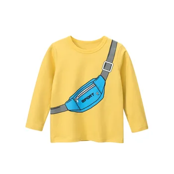 2023 Детская одежда, осенний топ, хлопковая футболка с длинными рукавами для мальчиков, одежда для мальчиков с принтом рюкзака, детская нижняя рубашка