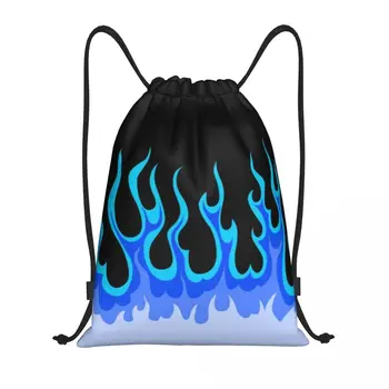 Blue Hot Fire Racing Flames Рюкзак на шнурке Для женщин и мужчин, спортивный рюкзак для спортзала, складная сумка для покупок, сумка
