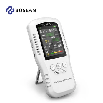 Bosean Монитор качества воздуха CO2 CO PM2.5 HCHO TVOC Монитор температуры и влажности Детектор качества воздуха в доме с реальными датчиками