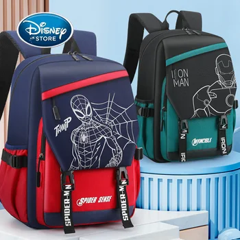 Disney Marvel Человек-паук, Железный Человек, Спортивный детский рюкзак с цветными блоками для мальчиков-подростков, Школьный рюкзак для средней и старшей школы, Сумка для учащихся начальной школы