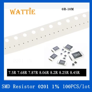 SMD резистор 0201 1% 7.5R 7.68R 7.87R 8.06R 8.2R 8.25R 8.45R 100 шт./лот микросхемные резисторы 1/20 Вт 0.6 мм * 0.3 мм