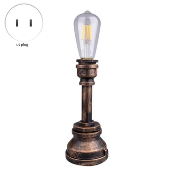 Винтажная настольная лампа с кнопочным переключателем, промышленная водопроводная труба в стиле стимпанк, настольная лампа для спальни, кафе-бар, домашний декор, штепсельная вилка США