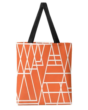 Геометрическая текстурная графика Оранжевая женская сумка-тоут большой емкости для покупок, многоразовые студенческие сумки на плечо для девочек, леди
