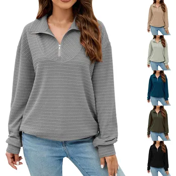 Женские свитшоты-пуловеры на молнии наполовину, мужские свитера-платья на молнии на четверть размера оверсайз, приталенные пуловеры-свитера для мужчин