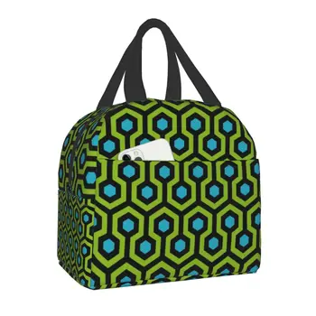 Зеленый блестящий гостиничный ковер Overlook, изолированная сумка для ланча, женские геометрические шестиугольники, термоохладитель, коробка для бенто, портативные сумки для пикника