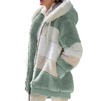 Зимнее женское пальто, модная повседневная женская одежда в клетку с капюшоном, женское пальто на молнии, плюшевая женская куртка, Новая горячая распродажа
