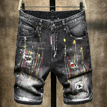 Качественный бренд 2023, Стильная краска, качающаяся Индивидуальность, Неуправляемые мужские брюки с высокой уличной американской модой, повседневные шорты с дырками