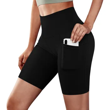 Короткие штаны для занятий фитнесом, йогой, женские спортивные шорты с высокой талией, леггинсы для велоспорта с пуш-апом, карманы для телефона для женского бега