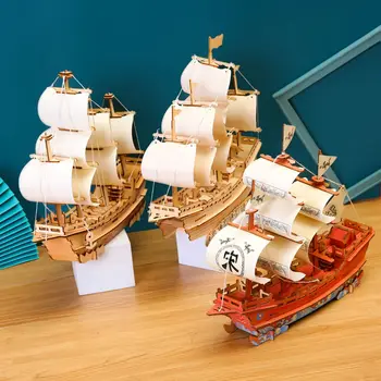 Многоцветные 3D деревянные пазлы Торговые корабли Древней династии Сун Мин, Пиратский корабль Королевы Анны, Сборочная модель Строительных блоков, Игрушки