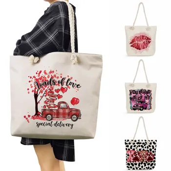 Модные сумки для покупок Для женщин Точечная леопардовая сумка с индивидуальным рисунком Любовный принт Толстая веревка Уличная сумка через плечо большой емкости