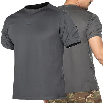 Мужская быстросохнущая футболка с круглым вырезом и короткими рукавами, карманная влагопоглощающая дышащая спортивная одежда, уличная тактическая одежда