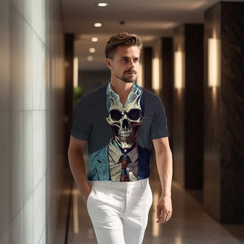 Мужская рубашка с 3D-принтом черепа, новая летняя модная повседневная рубашка с короткими рукавами, уличная офисная рубашка, популярные темпераментные топы