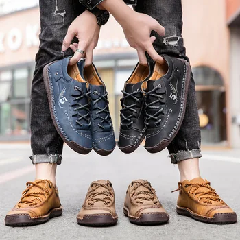 Новая мужская обувь большого размера, нитки для шитья ручной работы, повседневный низкий верх, модная универсальная деловая кожаная обувь Sapatos Masculinos