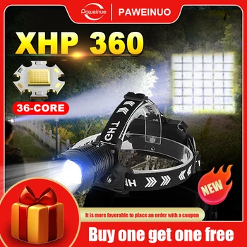 Новейший налобный фонарь XHP360 18650 USB Перезаряжаемый с 4 режимами освещения, мощный головной фонарик, Масштабируемая светодиодная фара, налобный фонарь для рыбалки
