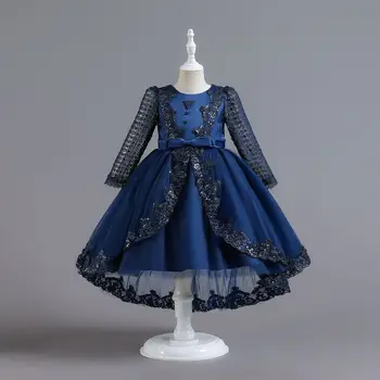 Новое детское платье, платье принцессы с хвостом и бабочкой, высококачественное платье для фортепианного представления для девочек-цветочниц