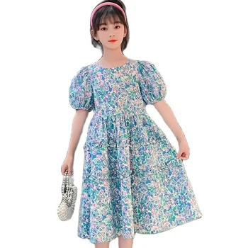 Платье для девочек с цветочным рисунком, летние детские платья, повседневный костюм для девочек 6 8 10 12 14