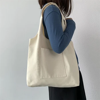Простая холщовая сумка для женщин, новые повседневные сумки через плечо, сумки для девочек-шопперов, экологичная сумка-тоут для хранения