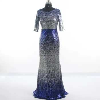 Распродажа Вечерних платьев с круглым вырезом и короткими рукавами, блестки, градиентно-синяя Русалка, длина до пола, молния сзади, женское вечернее платье 2022 H210