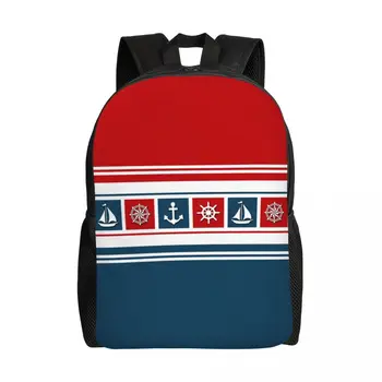 Рюкзак с морскими символами на заказ, мужская Женская повседневная сумка для книг для школы, колледжа, парусный якорь, компас, сумки