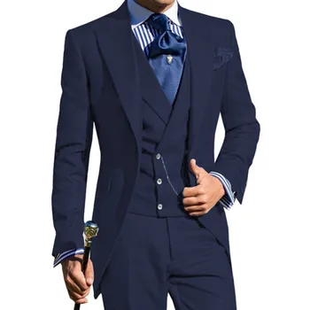 Сшитые на заказ мужские приталенные костюмы из 3 предметов, деловой пиджак, смокинги, блейзер для свадьбы, жениха, выпускного вечера (блейзер + жилет + брюки)