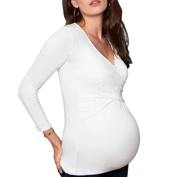 Топы для кормящих матерей-майка с V-образным вырезом и длинным рукавом для грудного вскармливания, одежда для беременных