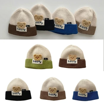 Шапка BigPompom Bear Hat Зимняя теплая шапка-бини с шариками шерсти для младенца QX2D