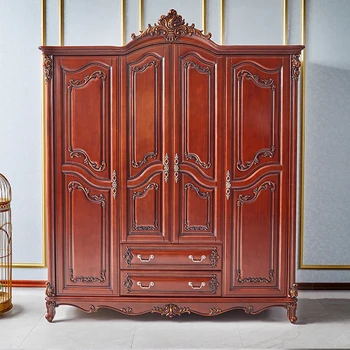 Шкаф из массива дерева в европейском стиле Вилла в американском стиле резная роскошная спальня ретро / шкаф для хранения вещей