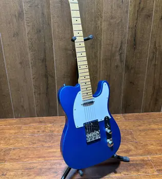 Электрогитара Tele сине-серебристого цвета Корпус из красного дерева, кленовый гриф, высококачественная гитара, бесплатная доставка