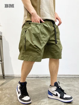 Японская уличная одежда, винтажные Армейские зеленые шорты-карго, мужская одежда, повседневные баскетбольные штаны Harajuku, спортивные штаны в стиле хип-хоп с большим карманом